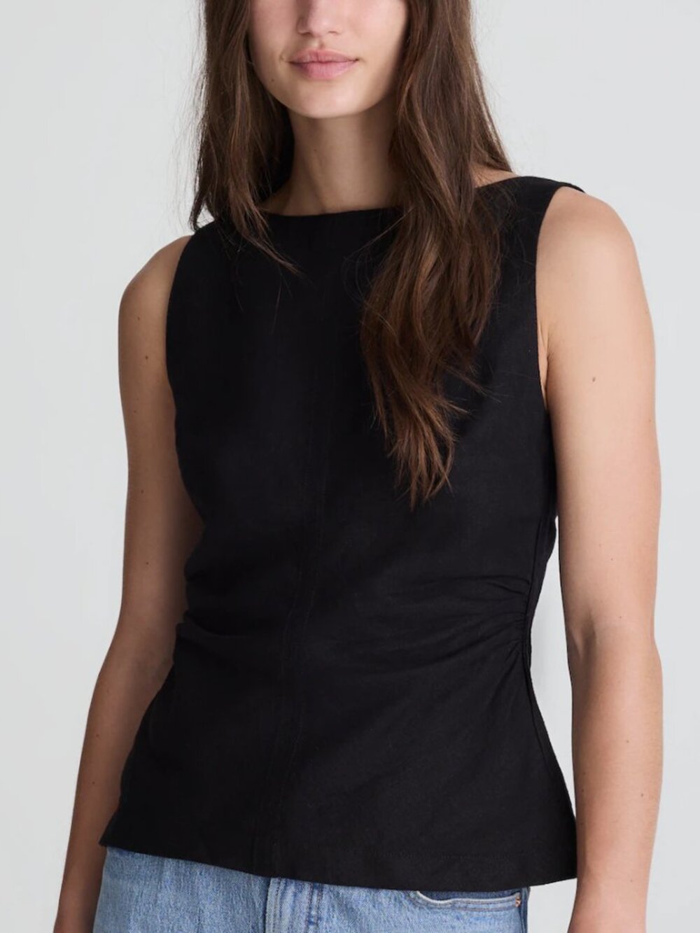 Madewell Cinched Boatneck 100% Linen Sleeveless Top Black Size 2/S NWT